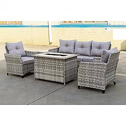 DIRECT WICKER PAF-1802-NEW 5-PIECE OUTDOOR WICKER PATIO SOFA SET WITH GAS FIREPIT TABLE, BURNER SYSTEM AND CUSHIONS