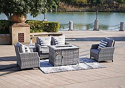 DIRECT WICKER PAF-1801-NEW 5-PIECE OUTDOOR WICKER PATIO SOFA SET WITH GAS FIREPIT TABLE, BURNER SYSTEM AND CUSHIONS