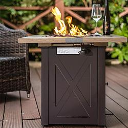 DIRECT WICKER HYMY-CDF-WMGB28-X 28 INCH OUTDOOR SQUARE PROPANE GAS FIREPIT TABLE WITH BIONIC WOOD GRAIN LID