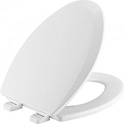 BEMIS 1500TTT 000 19 INCH ELONGATED ENAMELED WOOD TOILET SEAT WITH TOP-TITE STA-TITE AND PRECISION SEAT FIT ADJUSTABLE HINGE - WHITE