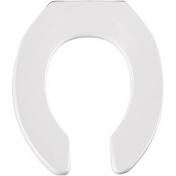 BEMIS 955SSCT 16 3/8 INCH ROUND OPEN FRONT LESS COVER COMMERCIAL PLASTIC TOILET SEAT WITH STA-TITE SELF-SUSTAINING CHECK HINGE