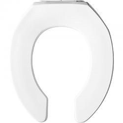 BEMIS 2055SSCT 000 16 3/8 INCH ROUND OPEN FRONT LESS COVER COMMERCIAL PLASTIC TOILET SEAT WITH STA-TITE SELF-SUSTAINING CHECK HINGE AND DURAGUARD - WHITE