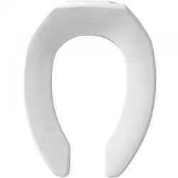 BEMIS 10SSCTFR 000 OLSONITE 18 5/8 INCH ELONGATED PLASTIC OPEN FRONT LESS COVER TOILET SEAT WITH STA-TITE SELF-SUSTAINING CHECK HINGE, DURAGUARD AND FIREPRO - WHITE