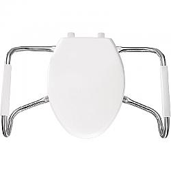 BEMIS MA2100T 000 18 3/4 INCH ELONGATED MEDIC-AID PLASTIC TOILET SEAT WITH STA-TITE, DURAGUARD AND STAINLESS STEEL SAFETY SIDE ARMS - WHITE