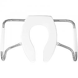 BEMIS MA2155T 000 18 1/2 INCH ELONGATED OPEN FRONT LESS COVER MEDIC-AID PLASTIC TOILET SEAT WITH STA-TITE, DURAGUARD AND STAINLESS STEEL SAFETY SIDE ARMS - WHITE