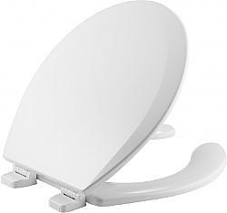BEMIS 550TTT 000 17 INCH ROUND OPEN FRONT ENAMELED WOOD TOILET SEAT WITH COVER, TOP-TITE STA-TITE AND PRECISION SEAT FIT ADJUSTABLE HINGE - WHITE