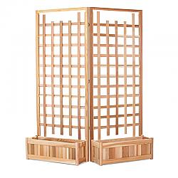 ALL THINGS CEDAR PL30-TWIN 33 INCH TWIN PLANTER BOXES AND TRELLIS PRIVACY SCREEN SET - SANDED