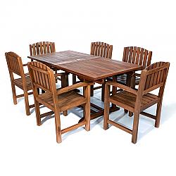 ALL THINGS CEDAR TE90-20 7-PIECE TWIN BUTTERFLY LEAF TEAK EXTENSION TABLE AND DINING CHAIR SET
