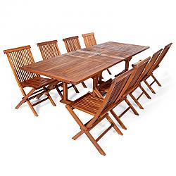 ALL THINGS CEDAR TE90-22 9-PIECE TWIN BUTTERFLY LEAF TEAK EXTENSION TABLE AND FOLDING CHAIR SET