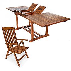 ALL THINGS CEDAR TE90-44 5-PIECE TWIN BUTTERFLY LEAF TEAK EXTENSION TABLE AND FOLDING ARM CHAIR SET