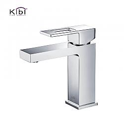 KIBI USA KBF1002 CUBIC 6 3/4 INCH SINGLE HOLE DECK MOUNTED SOLID BRASS SINGLE-HANDLE BATHROOM VANITY SINK FAUCET WITH WATER HOSE