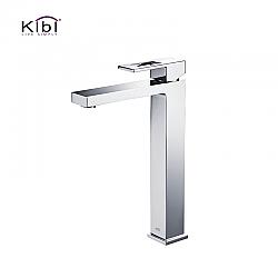 KIBI USA KBF1003 CUBIC 12 3/8 INCH SINGLE HOLE DECK MOUNTED LEAD FREE SOLID BRASS SINGLE HANDLE BATHROOM VANITY SINK FAUCET WITH WATER HOSE