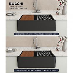 BOCCHI 1600-2020 KIT: 1600 ARONA APRON-FRONT 33 INCH SINGLE BOWL GRANITE COMPOSITE KITCHEN SINK WITH INTEGRATED WORKSTATION AND ACCESSORIES WITH LIVENZA 2.0 FAUCET