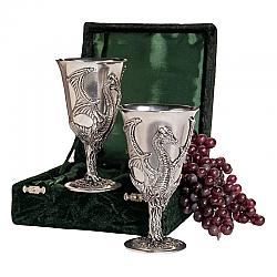 DESIGN TOSCANO PA9050 4 INCH BOXED PAIR OF DRAGON PEWTER GOBLETS