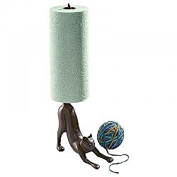 DESIGN TOSCANO QH14041 8 INCH KITTY CROUCH IRON PAPER TOWEL HOLDER