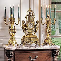 DESIGN TOSCANO KY97156 12 INCH CHATEAU BEAUMONT CLOCK AND CANDELABRA SET