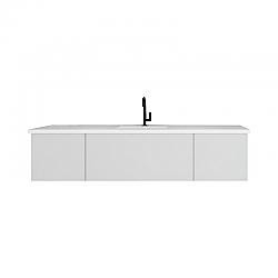 LAVIVA 313VTR-72CCW-MW VITRI 72 INCH CLOUD WHITE SINGLE SINK CABINET WITH MATTE WHITE STONE SOLID SURFACE CENTER SINK COUNTERTOP