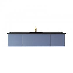 LAVIVA 313VTR-72CNB-MB VITRI 72 INCH NAUTICAL BLUE SINGLE SINK CABINET WITH MATTE BLACK STONE SOLID SURFACE CENTER SINK COUNTERTOP