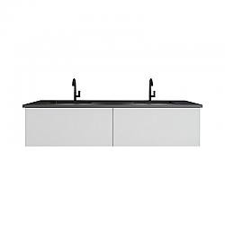 LAVIVA 313VTR-72DCW-MB VITRI 72 INCH CLOUD WHITE DOUBLE SINK CABINET WITH MATTE BLACK STONE SOLID SURFACE DOUBLE SINK COUNTERTOP