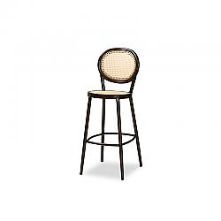 BAXTON STUDIO WA-33001-H-NATURAL/DARK BROWN-BS THALIA 16.25 INCH MID-CENTURY MODERN DARK BROWN FINISHED METAL AND SYNTHETIC RATTAN OUTDOOR BAR STOOL