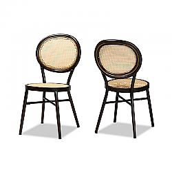 BAXTON STUDIO WA-33001-NATURAL/DARK BROWN-DC THALIA 18 INCH MID-CENTURY MODERN DARK BROWN FINISHED METAL AND SYNTHETIC RATTAN 2-PIECE OUTDOOR DINING CHAIR SET
