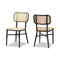 BAXTON STUDIO WA-33004-NATURAL/DARK BROWN-DC KATINA 18 INCH MID-CENTURY MODERN DARK BROWN FINISHED METAL AND SYNTHETIC RATTAN 2-PIECE OUTDOOR DINING CHAIR SET