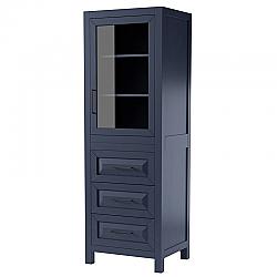 WYNDHAM COLLECTION WCV2525LTBB DARIA 24 INCH LINEN TOWER IN DARK BLUE WITH MATTE BLACK TRIM, SHELVED CABINET STORAGE AND 3 DRAWERS
