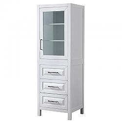 WYNDHAM COLLECTION WCV2525LTWB DARIA 24 INCH LINEN TOWER IN WHITE WITH MATTE BLACK TRIM, SHELVED CABINET STORAGE AND 3 DRAWERS