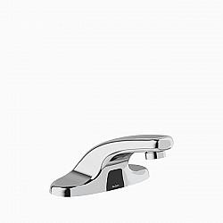 SLOAN 3315139BT OPTIMA 3 5/8 INCH BACK-CHECK TEE BATTERY POWERED DECK MOUNT LOW INTEGRATED BASE BODY FAUCET WITH MULTI-LAMINAR SPRAY AND 8 INCH TRIM PLATE - POLISHED CHROME