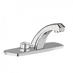 SLOAN 3315145BT OPTIMA 5 3/4 INCH ABOVE DECK MIXER BATTERY POWERED MID BODY FAUCET WITH MULTI-LAMINAR SPRAY AND 8 INCH TRIM PLATE - POLISHED CHROME