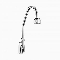 SLOAN 3315161BT OPTIMA 12 3/8 INCH BELOW DECK MANUAL MIXING VALVE BATTERY POWERED WALL MOUNT GOOSENECK BODY FAUCET WITH SHOWER HEAD SPRAY AND SURGICAL BEND SPOUT - POLISHED CHROME