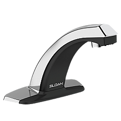 SLOAN 3315010BT OPTIMA 5 3/4 INCH BATTERY POWERED DECK MOUNTED MID BODY FAUCET WITH MULTI-LAMINAR SPRAY AND 4 INCH TRIM PLATE - POLISHED CHROME