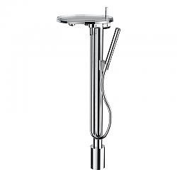 LAUFEN H3213310041211 KARTELL COLUMN SINGLE LEVER BATH MIXER DISC COMPLETE WITH FLEXIBLE HOSE AND HAND SHOWER WITH STORAGE TRAY DISC TRANSPARENT CRYSTAL - CHROME