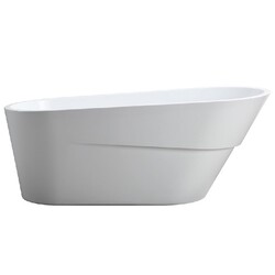 VANITY ART VA6521 66 7/8 INCH FREESTANDING ACRYLIC SOAKING BATHTUB WITH POLISHED CHROME SLOTTED OVERFLOW AND POP-UP DRAIN - WHITE