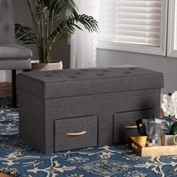 BAXTON STUDIO 4A-151-STORAGE OTTOMAN GERWIN 31 1/2 INCH MODERN AND CONTEMPORARY FABRIC UPHOLSTERED AND WOOD 2-DRAWER STORAGE OTTOMAN