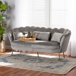 BAXTON STUDIO DC-02T-SHINY VELVET LIGHT GREY-SOFA GENIA 70 7/8 INCH CONTEMPORARY GLAM AND LUXE VELVET FABRIC UPHOLSTERED AND METAL SOFA - GREY AND GOLD