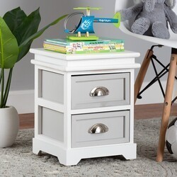 BAXTON STUDIO FM18216-ET CACHET 11 3/4 INCH MODERN AND CONTEMPORARY TWO-TONE GREY AND WHITE FINISHED WOOD 2-DRAWER END TABLE
