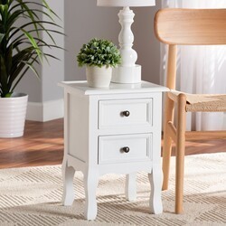 BAXTON STUDIO FZC020117-WHITE-ET CAELAN 13 3/4 INCH CLASSIC AND TRADITIONAL WHITE FINISHED WOOD 2-DRAWER END TABLE