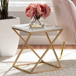 BAXTON STUDIO H01-94137-METAL/MARBLE SIDE TABLE HADLEY 13 3/4 INCH MODERN AND CONTEMPORARY METAL END TABLE WITH MARBLE TABLETOP - GOLD