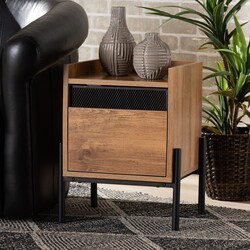 BAXTON STUDIO HIF-007-NATURAL/BLACK TASMAN 15 3/4 INCH MODERN AND CONTEMPORARY INDUSTRIAL WOOD AND METAL END TABLE - NATURAL BROWN AND BLACK