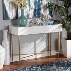 BAXTON STUDIO JY20B124-WHITE/GOLD-CONSOLE GALIA 41 3/4 INCH MODERN AND CONTEMPORARY WOOD AND METAL ONE DRAWER CONSOLE TABLE - WHITE AND GOLD