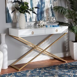 BAXTON STUDIO JY20B169 MADAN 47 1/4 INCH MODERN AND CONTEMPORARY WOOD AND METAL 2-DRAWER CONSOLE TABLE