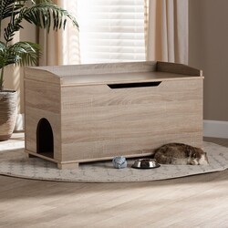 BAXTON STUDIO SECHC150140WI-CAT HOUSE MARIAM 35 3/8 INCH MODERN AND CONTEMPORARY WOOD CAT LITTER BOX COVER HOUSE