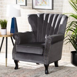 BAXTON STUDIO 904-CHAIR RELENA 30 7/8 INCH CLASSIC AND TRADITIONAL VELVET FABRIC UPHOLSTERED AND WOOD ARM CHAIR