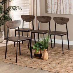 BAXTON STUDIO D01178SC-DC ORNETTE 15 3/4 INCH MID-CENTURY MODERN WOOD AND METAL 4-PIECE DINING CHAIR SET - WALNUT BROWN AND BLACK