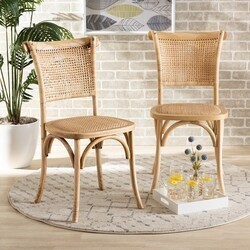BAXTON STUDIO FC29-NATURAL WOOD-TOONA WOOD/RATTAN-DC FIELDS 18 7/8 INCH MID-CENTURY MODERN WOVEN RATTAN AND WOOD 2-PIECE CANE DINING CHAIR SET - BROWN