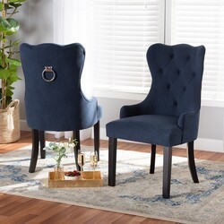 BAXTON STUDIO HH-041-DC FABRE 22 3/4 INCH MODERN TRANSITIONAL VELVET FABRIC UPHOLSTERED AND WOOD 2-PIECE DINING CHAIR SET