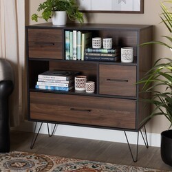 BAXTON STUDIO BC 7590-00-COLUMBIA/BLACK-BOOKCASE CHARIS 35 3/8 INCH MODERN AND TRANSITIONAL TWO-TONE WOOD 1-DRAWER BOOKCASE - WALNUT BROWN AND BLACK