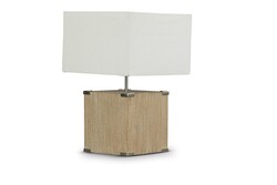 BAXTON STUDIO DEK42MG GN KOSTKA 11 3/4 INCH WOOD AND FABRIC LAMP - WHITE AND BROWN