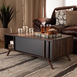 BAXTON STUDIO LV15CFT15140-COLUMBIA/DARK GREY-CT NAOKI 41 1/4 INCH MODERN AND CONTEMPORARY TWO-TONE WOOD 1-DRAWER COFFEE TABLE - GREY AND WALNUT